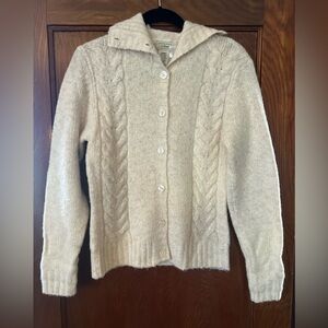 NWOT Y2K L.L. Bean Kint Cardigan Wool Blend Sweater Cream Size Small